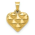 thumbnail image 1 of 14k Yellow Gold Solid Polished & Textured 3D Heart Charm Pendant, 1 of 7