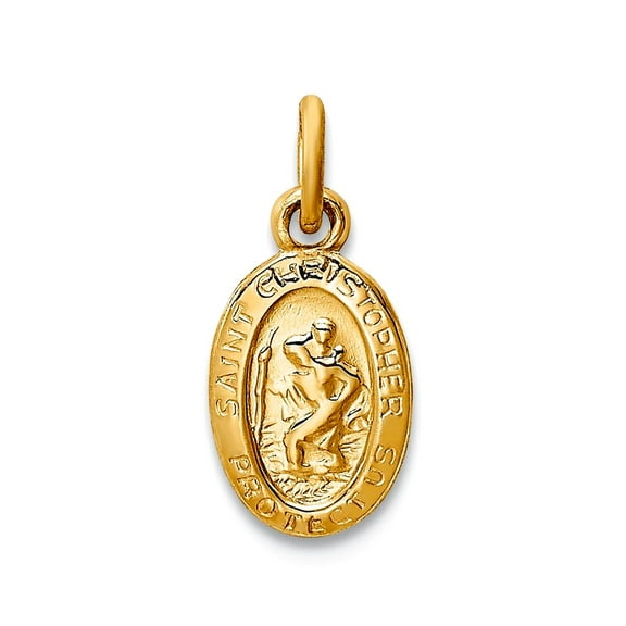 14k Yellow Gold Solid Polished back Saint Christopher Medal Charm 9x6mm Pendant Necklace for Women