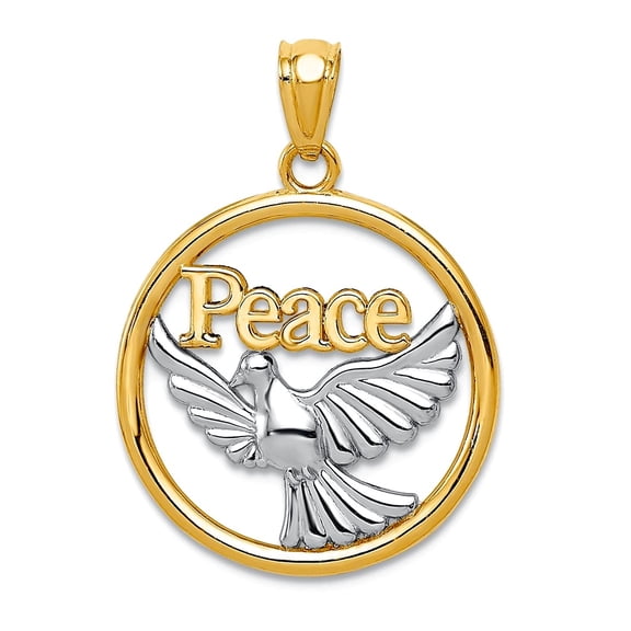 14k Yellow Gold Solid Rhodium Plated Polished Peace Dove Pendant Necklace 21x18mm Wide Pendant for Women