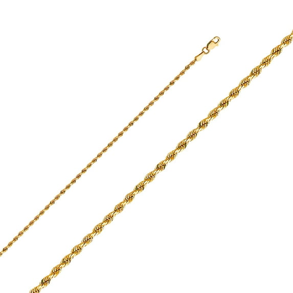 14k Yellow Gold Solid Rope 2mm Sparkle-Cut Necklace 16 Inch Pendant Necklace for Women - 5.7 Grams