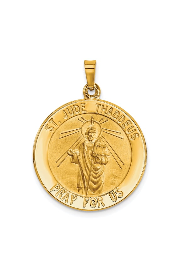14k Yellow Gold Solid Saint Jude Medal Charm Pendant
