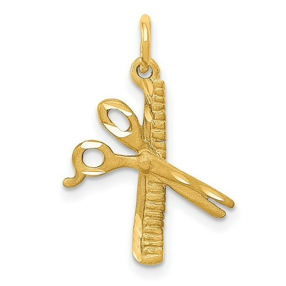 14k Yellow Gold Solid Satin Comb and Scissors Charm Pendant Necklace Measures 24x16mm - Bead Charm for Women