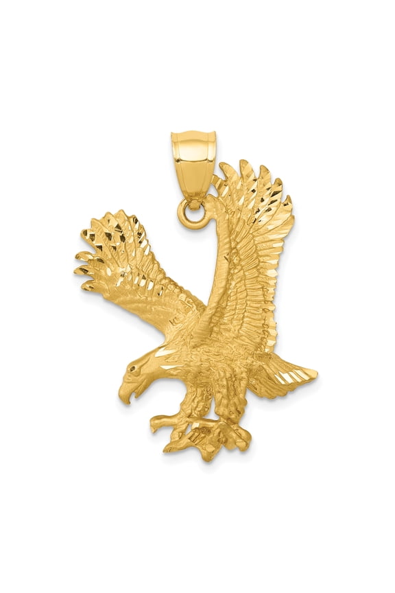 14k Yellow Gold Solid Satin Diamond-cut Eagle Charm Pendant