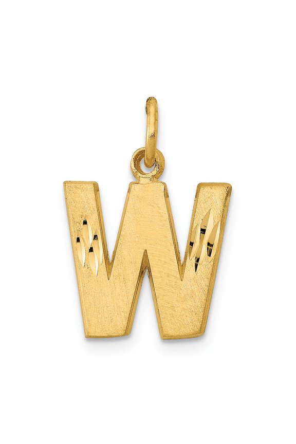 14k Yellow Gold Solid Satin Diamond-cut Initial W Charm
