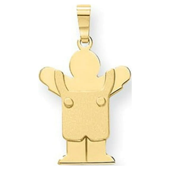 14k Yellow Gold Solid Satin Engravable Boy with Overalls Charm