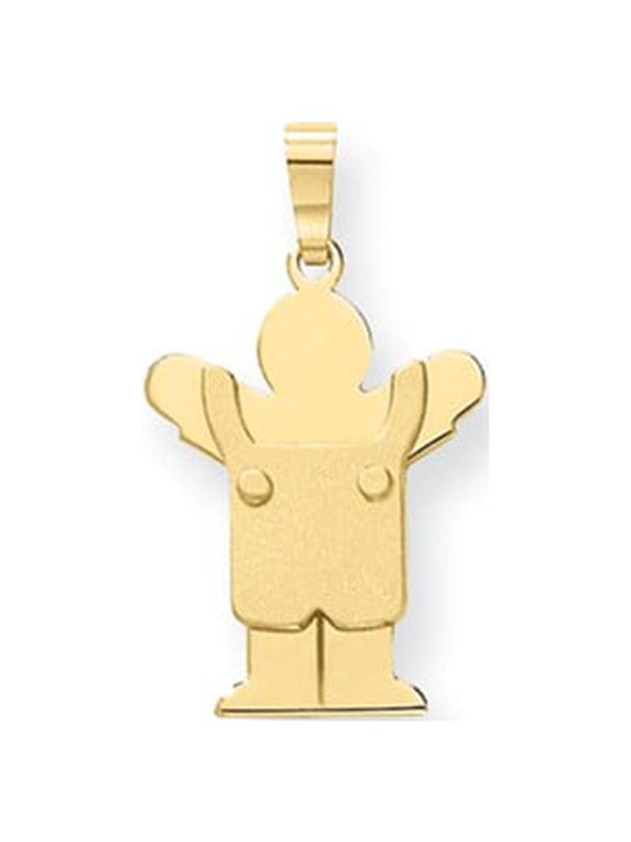 14k Yellow Gold Solid Satin Engravable Boy with Overalls Charm