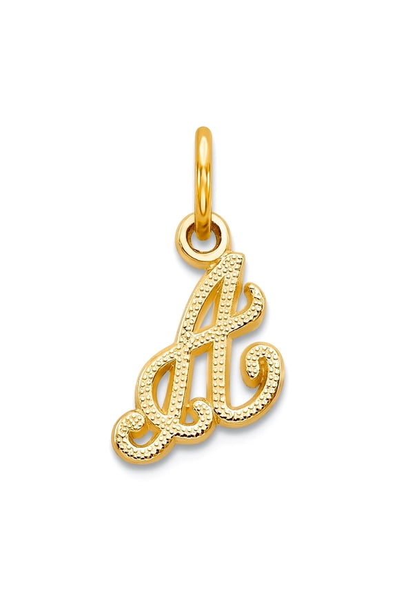 14k Yellow Gold Solid Satin Letter Name Personalized Monogram Initial A Charm 16.2x9.9mm Pendant Necklace for Women