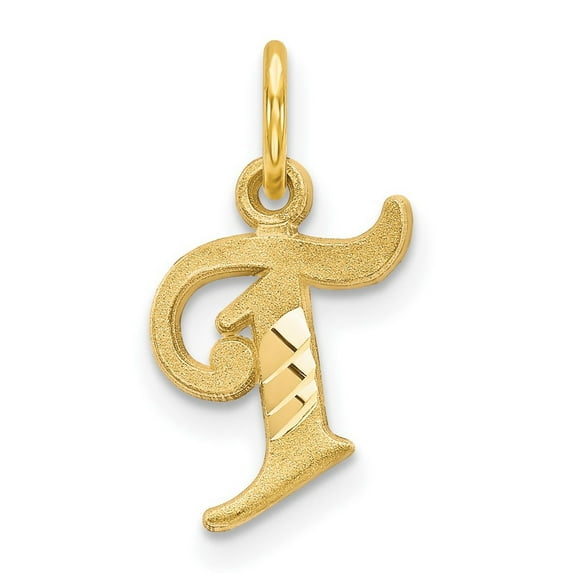 14k Yellow Gold Solid Satin Letter Name Personalized Monogram Initial T Charm Pendant Necklace Measures 18.2x9.8mm - Bea