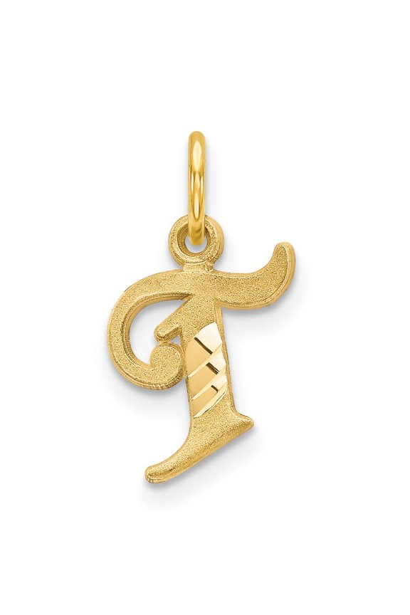 14k Yellow Gold Solid Satin Letter Name Personalized Monogram Initial T Charm Pendant Necklace Measures 18.2x9.8mm - Bea