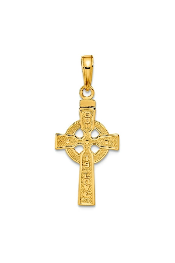 14k Yellow Gold Solid Satin Polished Reversible God is Love Irish Claddagh Celtic Trinity Knot Religious Faith Cross Pen