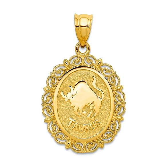 14k Yellow Gold Solid Satin Polished Taurus Zodiac Oval Pendant Necklace 27.6x17.3mm Pendant for Women