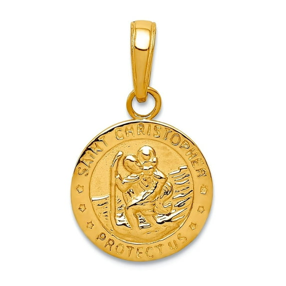 14k Yellow Gold Solid Satin Polished back Saint Christopher Medal Pendant Necklace 12x12mm Pendant for Women