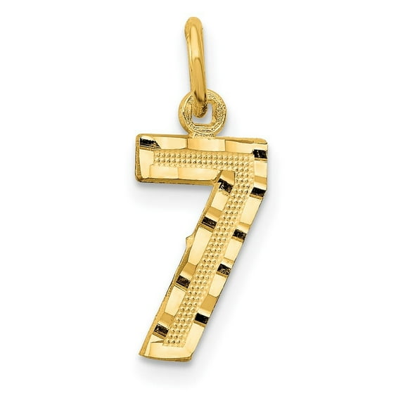 14k Yellow Gold Solid Satin Small Sparkle Cut Sport game Number 7 Charm Pendant Necklace Measures 20.3x7.5mm - Bead Char