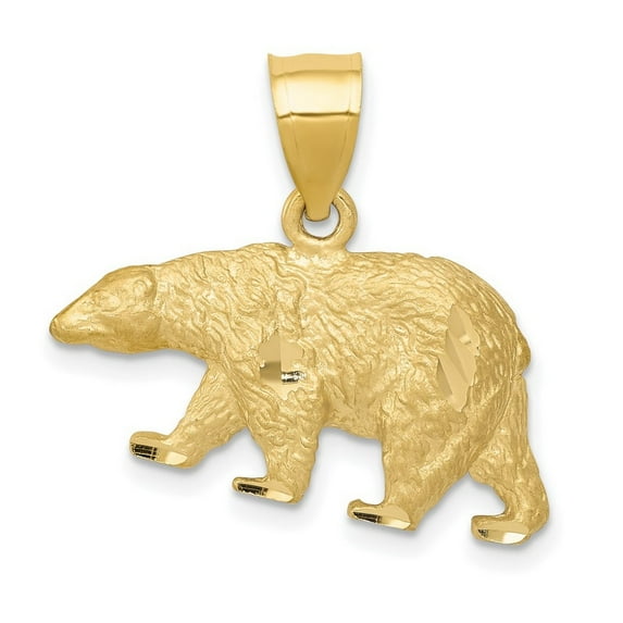 14k Yellow Gold Solid Satin Textured Sparkle Cut Bear Pendant Necklace Measures 18.5x24mm Wide - Pendant for Women