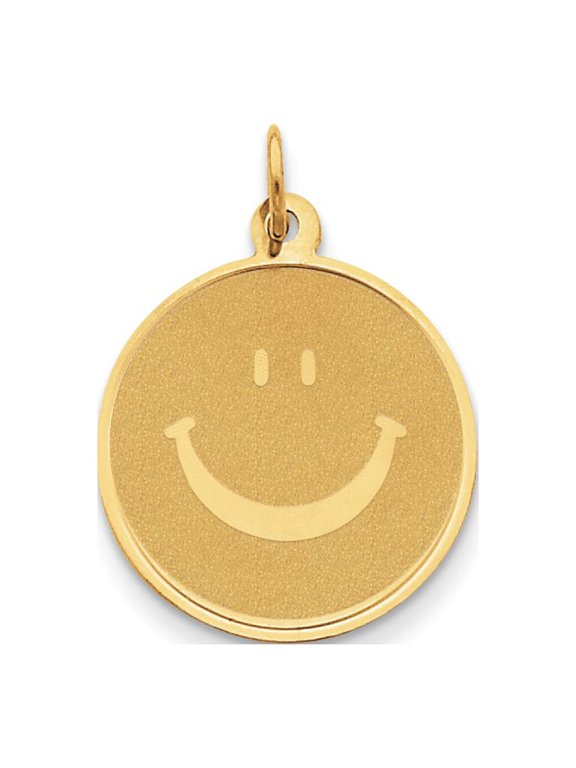 14k Yellow Gold Solid Smiley Face Charm Pendant