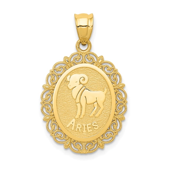 14k Yellow Gold Solid Solid Satin Polished Aries Zodiac Oval Charm Pendant