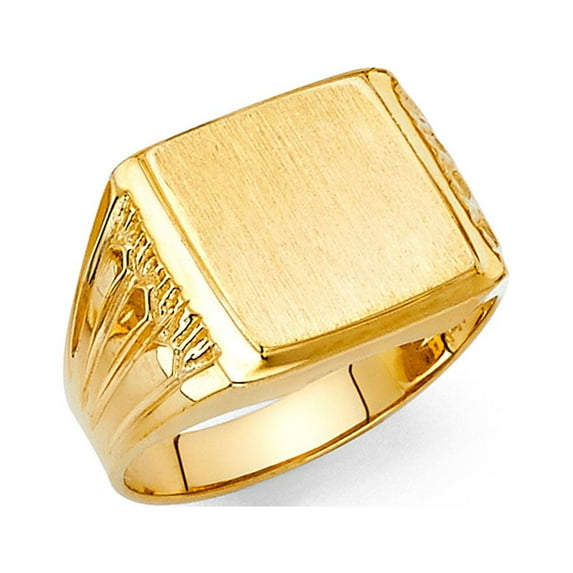 14k Yellow Gold Solid Square Mens Ring Diamond Cut Band Classic Polished Finish Genuine 13MM, Size 12