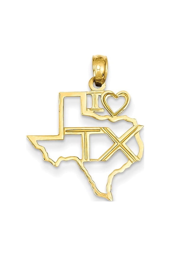 14k Yellow Gold Solid Texas State Pendant Charm