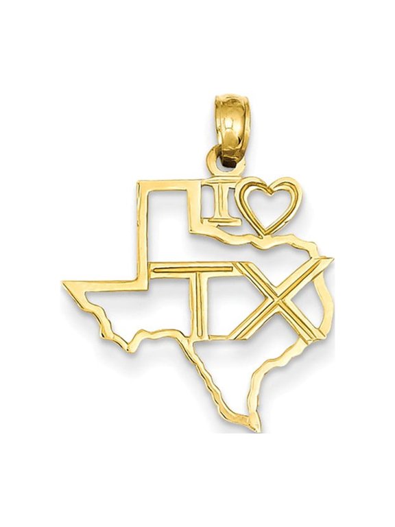 14k Yellow Gold Solid Texas State Pendant Charm