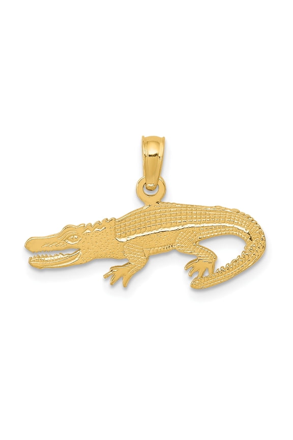 14k Yellow Gold Solid Textured Alligator Charm Pendant