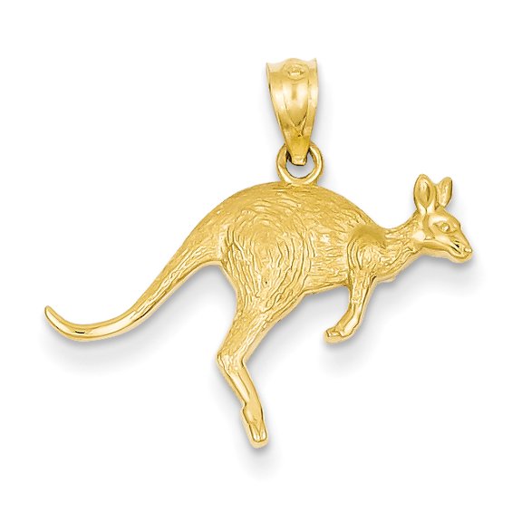 14k Yellow Gold Solid Textured Kangaroo Charm Pendant