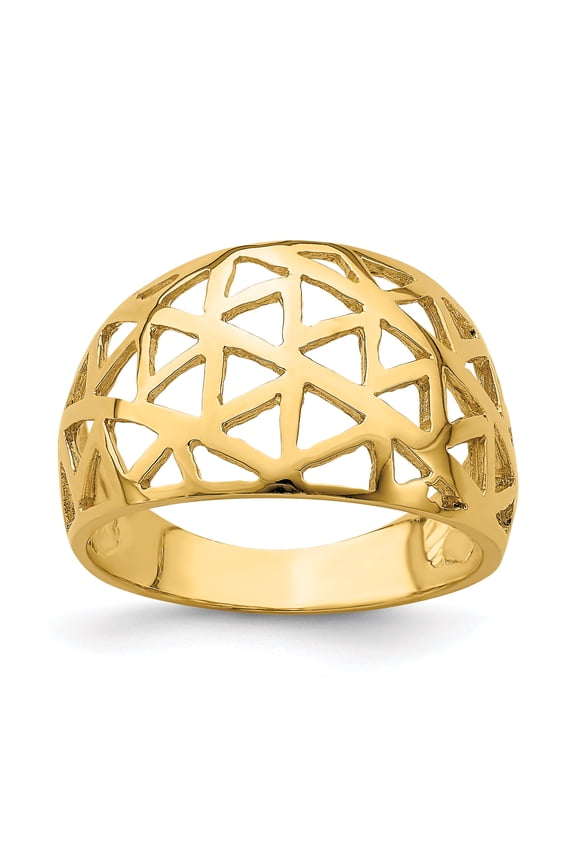 14k Yellow Gold Solid Triangle Cut-out Pattern Dome Band Ring