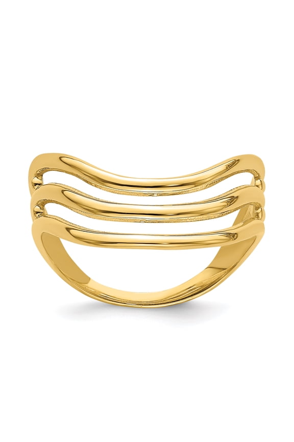 14k Yellow Gold Solid Triple Wave Fashion Thumb Band Ring