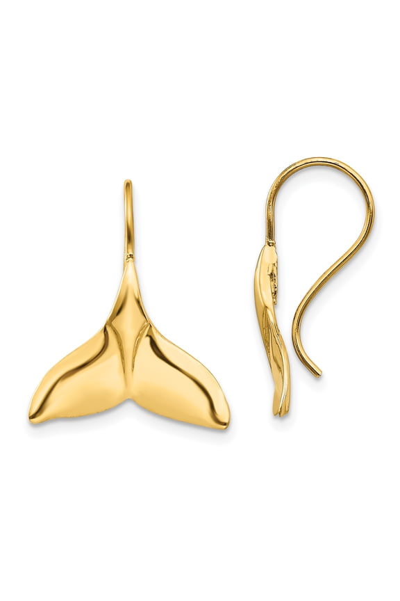 14k Yellow Gold Solid Whale Tail Wire Earrings