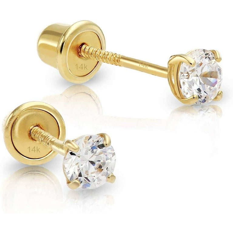 Bundle Set of 3! 14K Gold Classic Solitaire Stud Earrings, Screw-Back 3mm 4mm 5mm / 14K Yellow Gold
