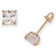 thumbnail image 1 of 14k Yellow Gold Solitaire Princess Square CZ Stud Screw Back Earrings (2mm 7mm) (4mm Yellow Gold)-Stud Earring for Women, 1 of 2