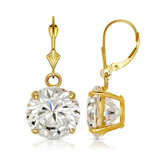 14k Yellow Gold Solitaire Round CZ Dangling Drop Leverback Earrings (6mm 8mm) Yellow Gold 8 mm Stud Earring for Women