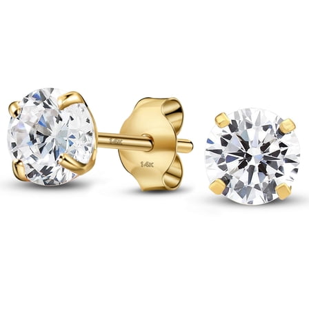 14k Yellow Gold Solitaire Round Cubic Zirconia CZ Stud Earrings 5mm