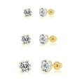 thumbnail image 1 of 14k Yellow Gold Solitaire Round Cubic Zirconia Stud 3 Pair Earring Set 3mm, 4mm, 5mm, 1 of 6