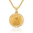 thumbnail image 1 of 14K Solid Yellow Gold Spanish Saint Gabriel Medal Necklace Chain Pendant Charm, 1 of 13