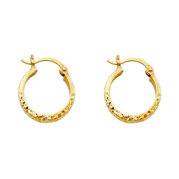 14k Yellow Gold Sparkle-Cut 2.8mm Half Round Tube Hoop 15mm Earrings Hoop Earring for Women