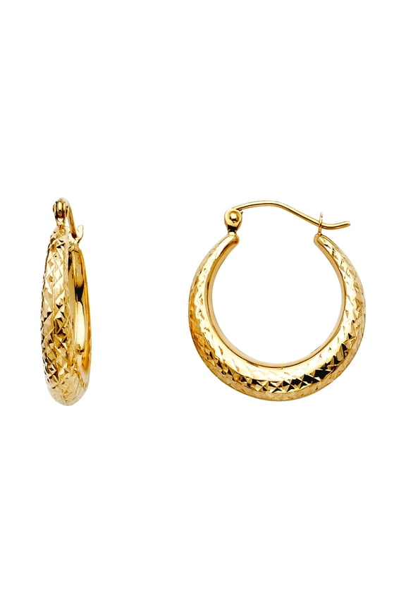 14k Yellow Gold Sparkle-Cut Celestial Moon Shape Hoop Earrings 20mm Hoop Earring for Women