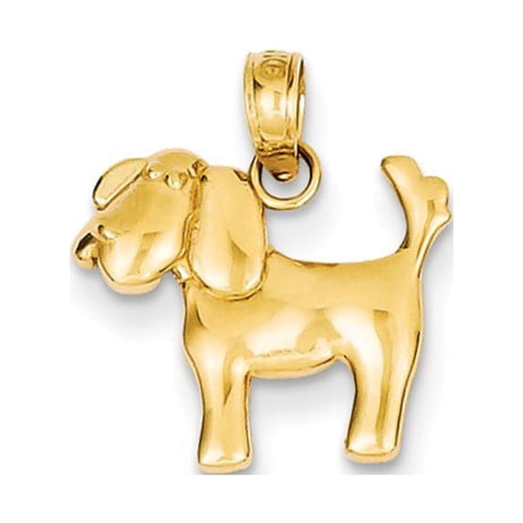 14k Yellow Gold Sparkle-Cut Dog Charm - .8 Grams - Measures 16.2x15mm Wide