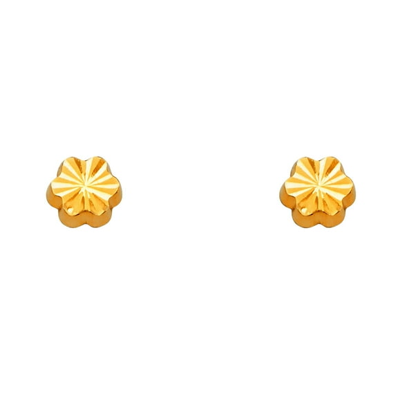 14k Yellow Gold Sparkle-Cut Flower Screw Back Stud Earrings Stud Earring for Women
