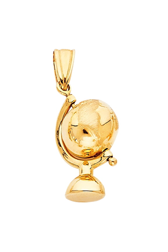 14k Yellow Gold Spinning 3D Globe Pendant Stylish Detailed World Traveler Charm Jewelry Female