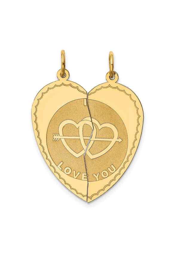 14k Yellow Gold Split Heart Pendant for Couples with Arrow and Interlocking Design, Love Charm for Men and Women, Romantic Breakable Symbol of Unity and Connection