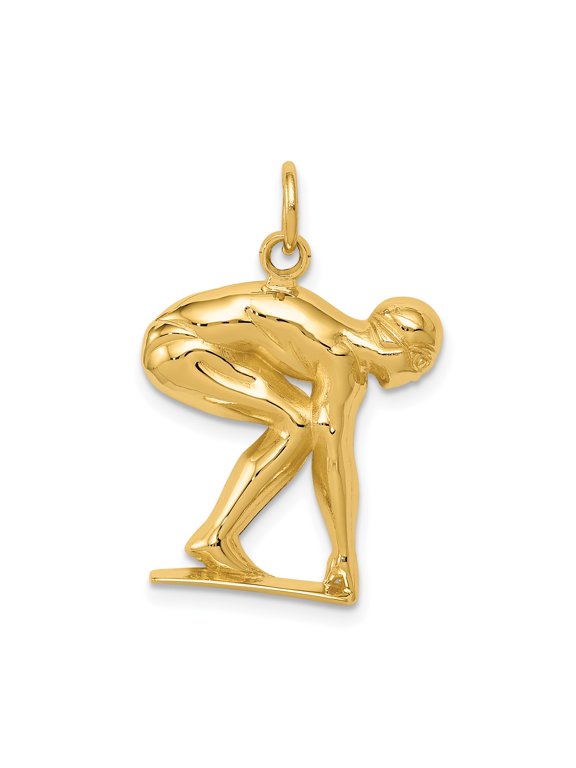14k Yellow Gold Sprinter Pendant for Men or Women, Track Athlete Necklace Symbolizing Motivation and Drive, Fitness Jewelry for Runners, Athletic Sports Charm