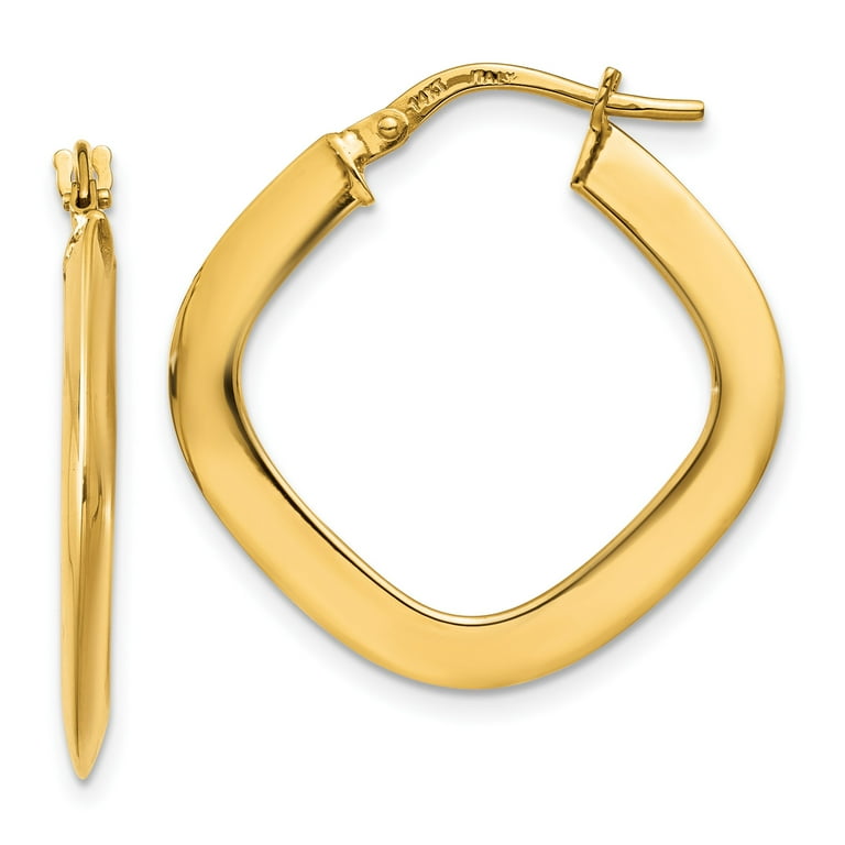 14k Yellow Gold Square Hoop Earrings for Women, Twisted Modern