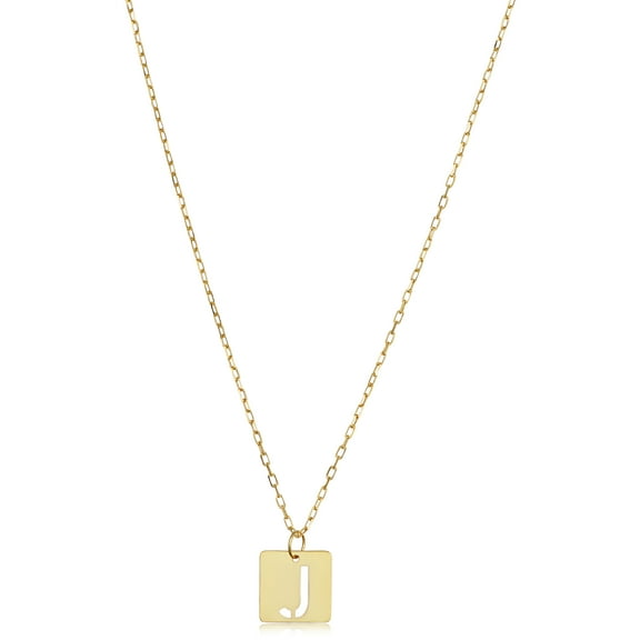 KoolJewelry 14k Yellow Gold Square Tile Cut-Out Initial Pendant Necklace - Letter J