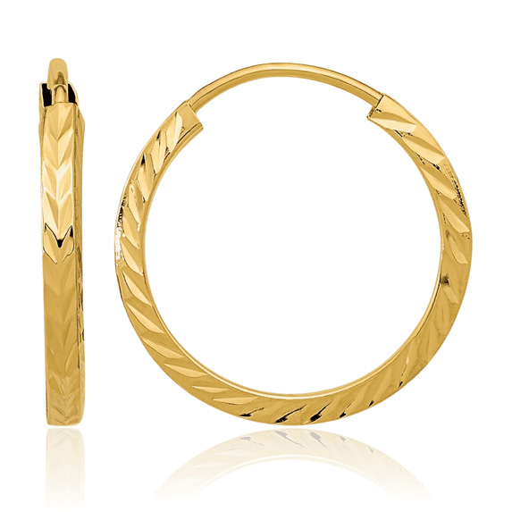 14K Solid Yellow Gold Square Tube Endless Round Small Hoop Earrings