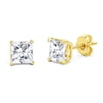 thumbnail image 1 of 14k Yellow Gold Squared Stud Earrings with Cubic Zirconia Stones, Hypoallergenic Ear Rings 5mm, 1 of 3