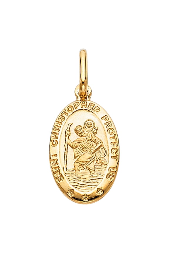 14k Yellow Gold St. Christopher's Pendant Catholic Oval Medallion Jesus Charm Jewelry Female Unisex
