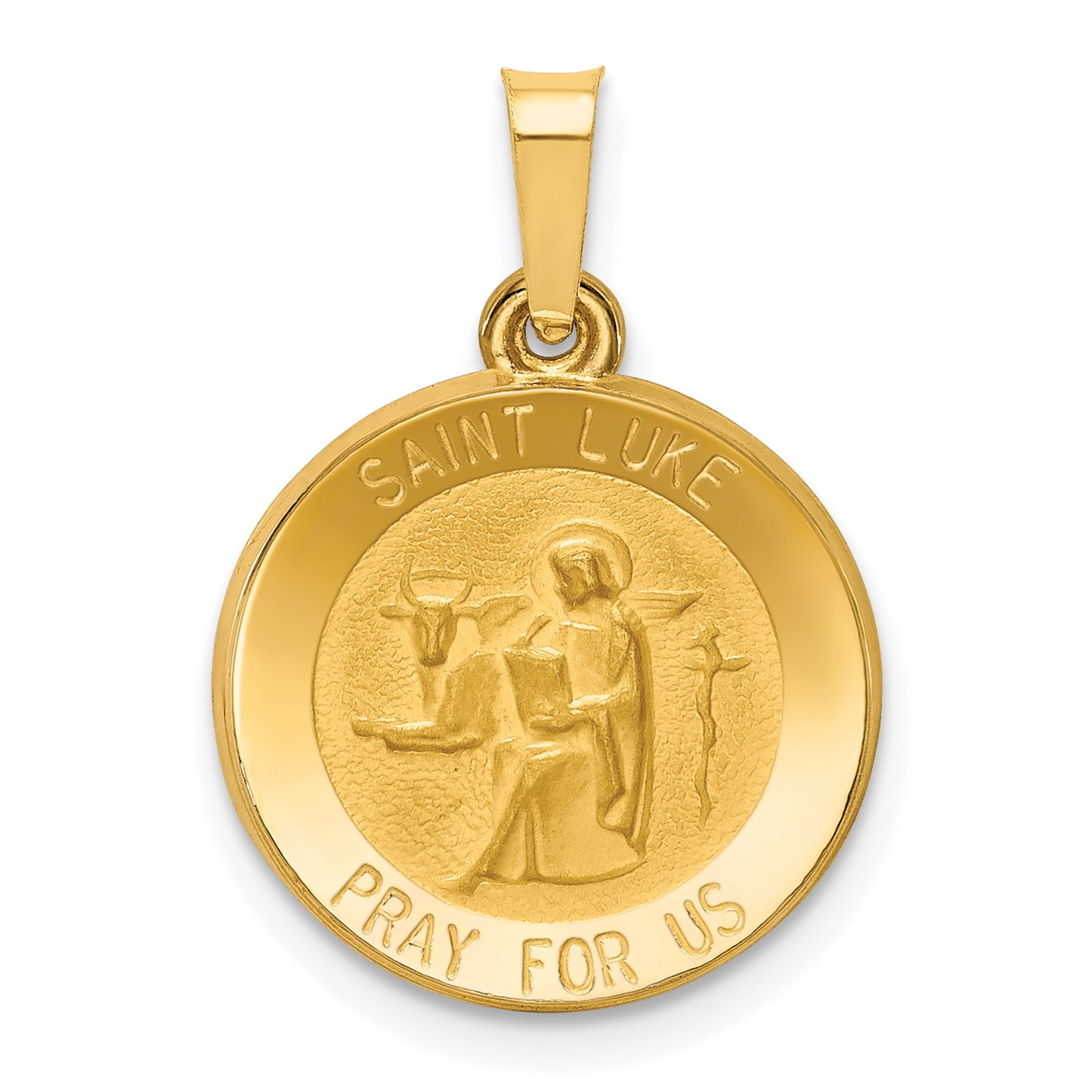 14k Yellow Gold St Luke Medal Pendant Charm Necklace Religious