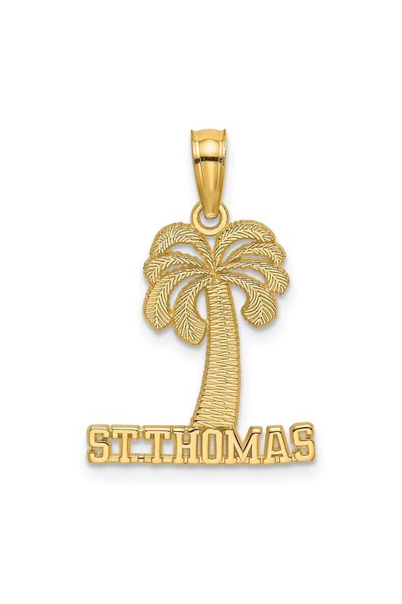 14k Yellow Gold St. Thomas Under Palm Tree Charm Pendant Fine Jewelry For Women Gifts For Her