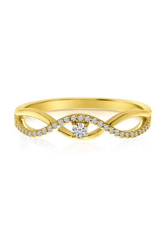 14k Yellow Gold Stackable Wave Diamond Ring
