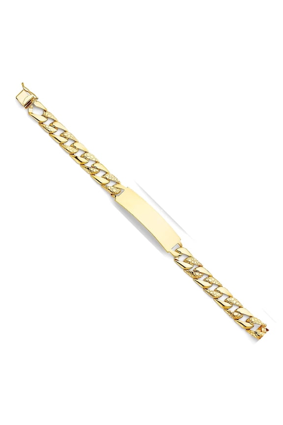 14k Yellow Gold Stamp Nugget Cuban Link ID Bracelet - 8" | Elegant 14KY Gold Chain Bracelets for Women and Men| Weight 14.5 | Men’s Jewelry for Gift